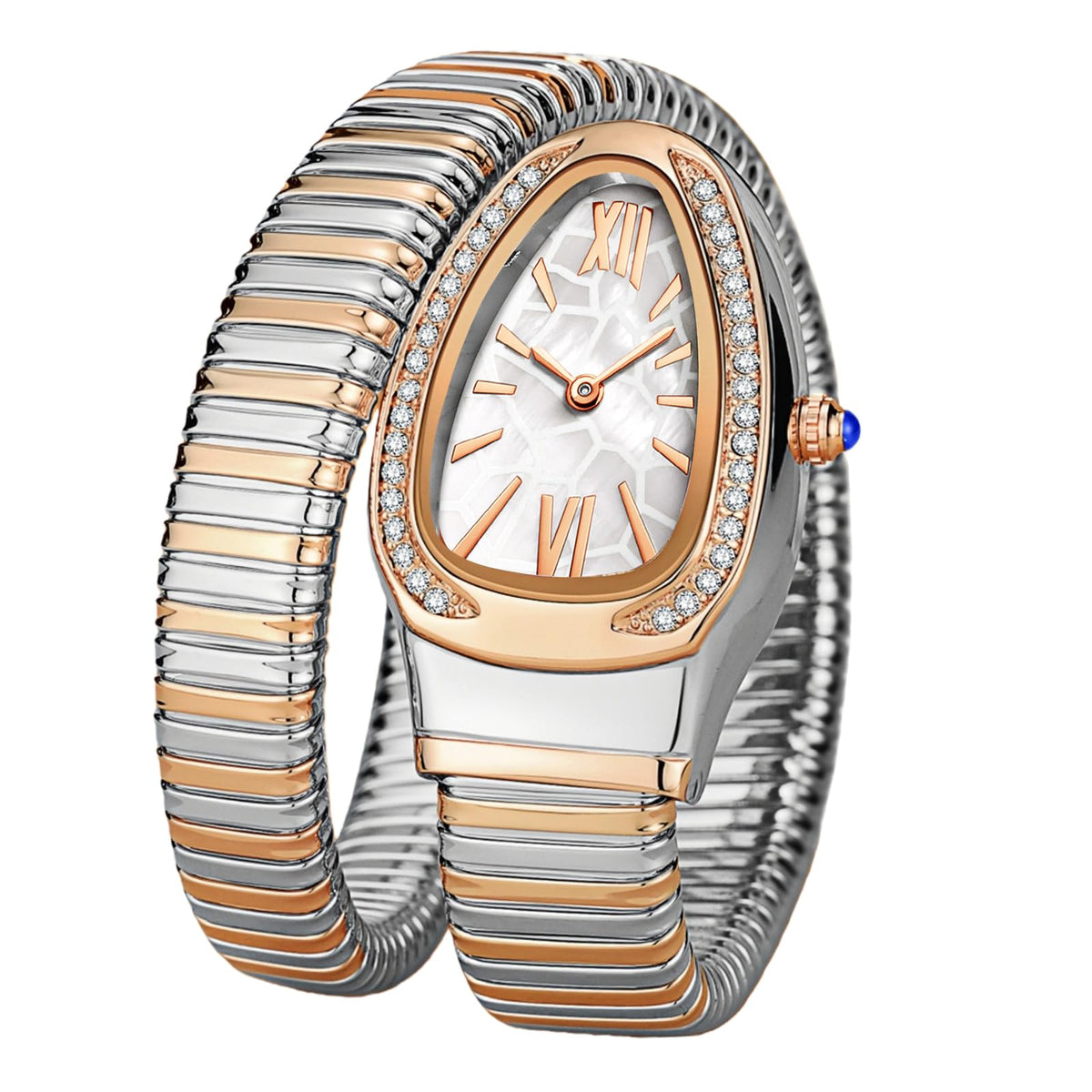 Gosasa Snake Bracelet Watch for Women, Elegant Wrap Around Bangle Wristwatch, Fashion Jewelry Style Quartz Watch, Adjustable Cuff Serpenti Watch for Dress & Gift