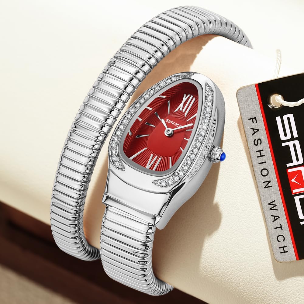 Gosasa Snake Bracelet Watch for Women, Elegant Wrap Around Bangle Wristwatch, Fashion Jewelry Style Quartz Watch, Adjustable Cuff Serpenti Watch for Dress & Gift