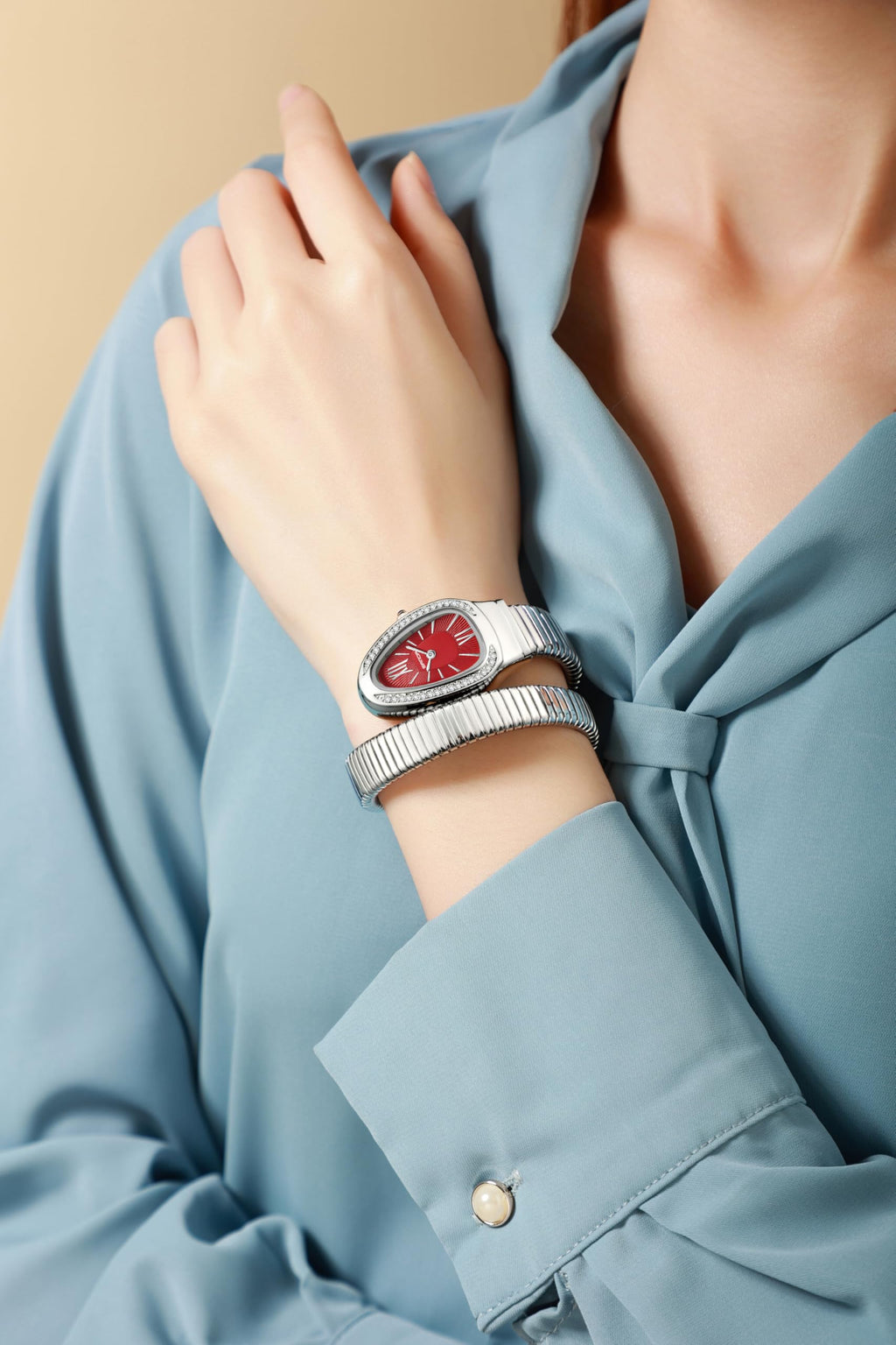 Gosasa Snake Bracelet Watch for Women, Elegant Wrap Around Bangle Wristwatch, Fashion Jewelry Style Quartz Watch, Adjustable Cuff Serpenti Watch for Dress & Gift