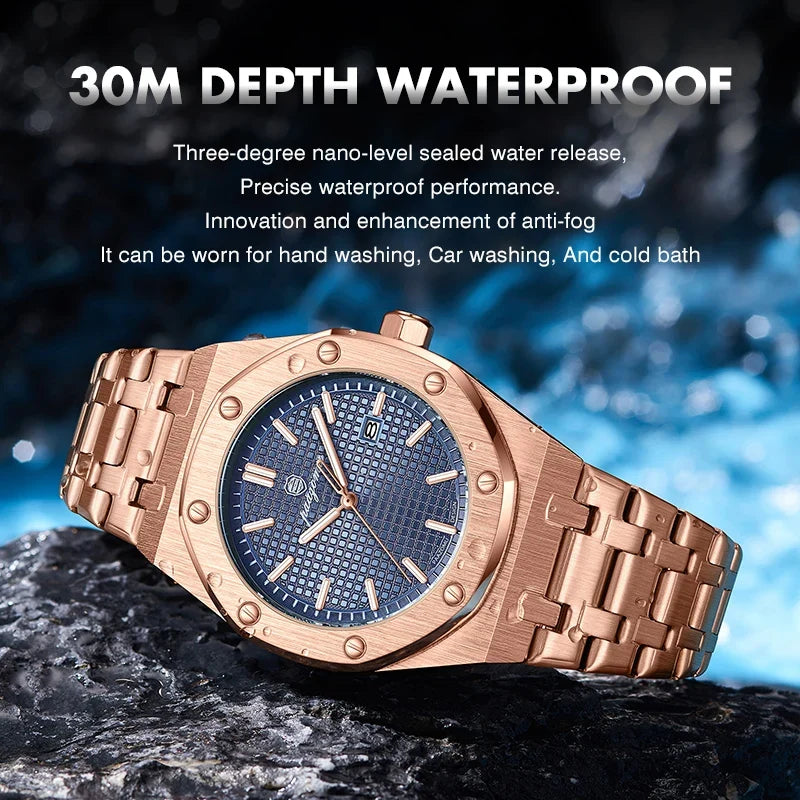 PAAZOMU High Quality Original Men Clock Waterproof Luminous Date Luxury Man Watch Stainless Steel Quartz Men's Watches Male+Box