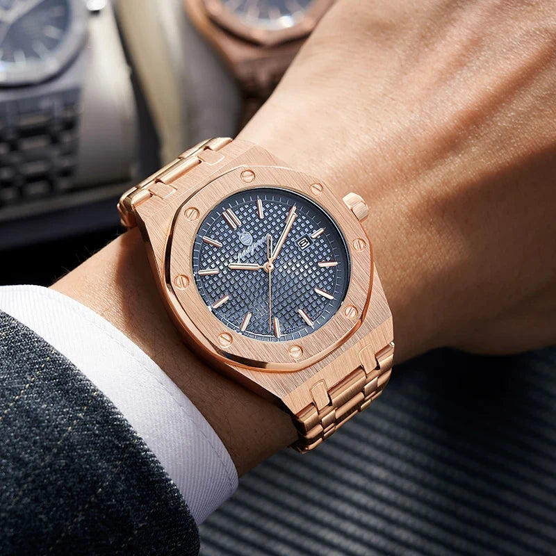 PAAZOMU High Quality Original Men Clock Waterproof Luminous Date Luxury Man Watch Stainless Steel Quartz Men's Watches Male+Box