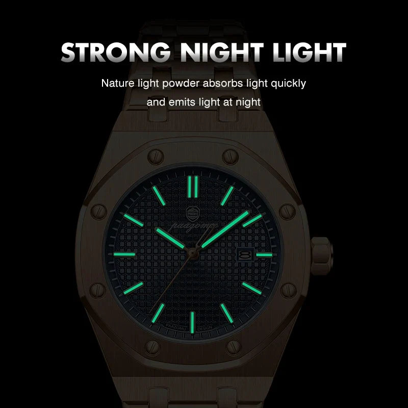 PAAZOMU High Quality Original Men Clock Waterproof Luminous Date Luxury Man Watch Stainless Steel Quartz Men's Watches Male+Box