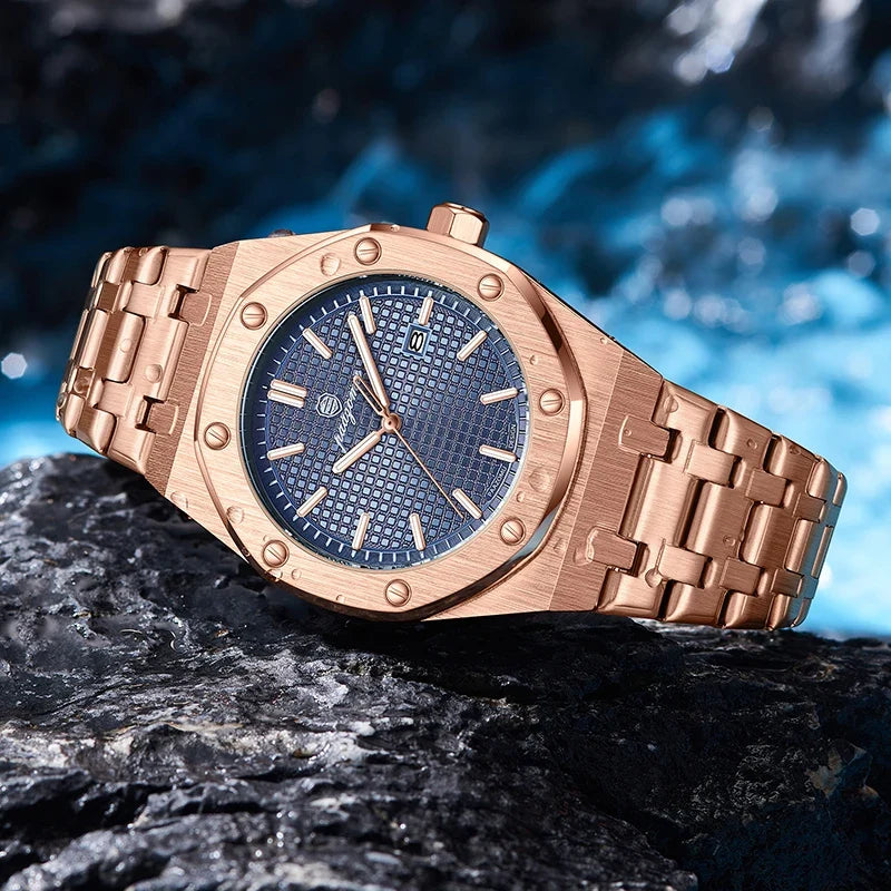 PAAZOMU High Quality Original Men Clock Waterproof Luminous Date Luxury Man Watch Stainless Steel Quartz Men's Watches Male+Box