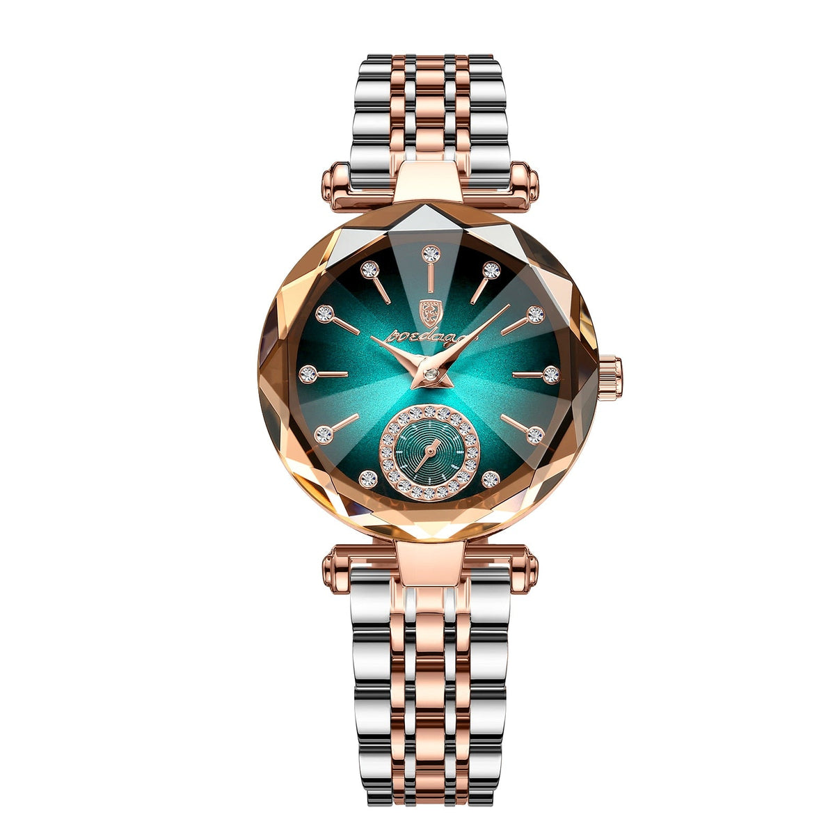 Luxury Crystal Dial Watch – Round Quartz Stainless Steel Fashion Timepiece